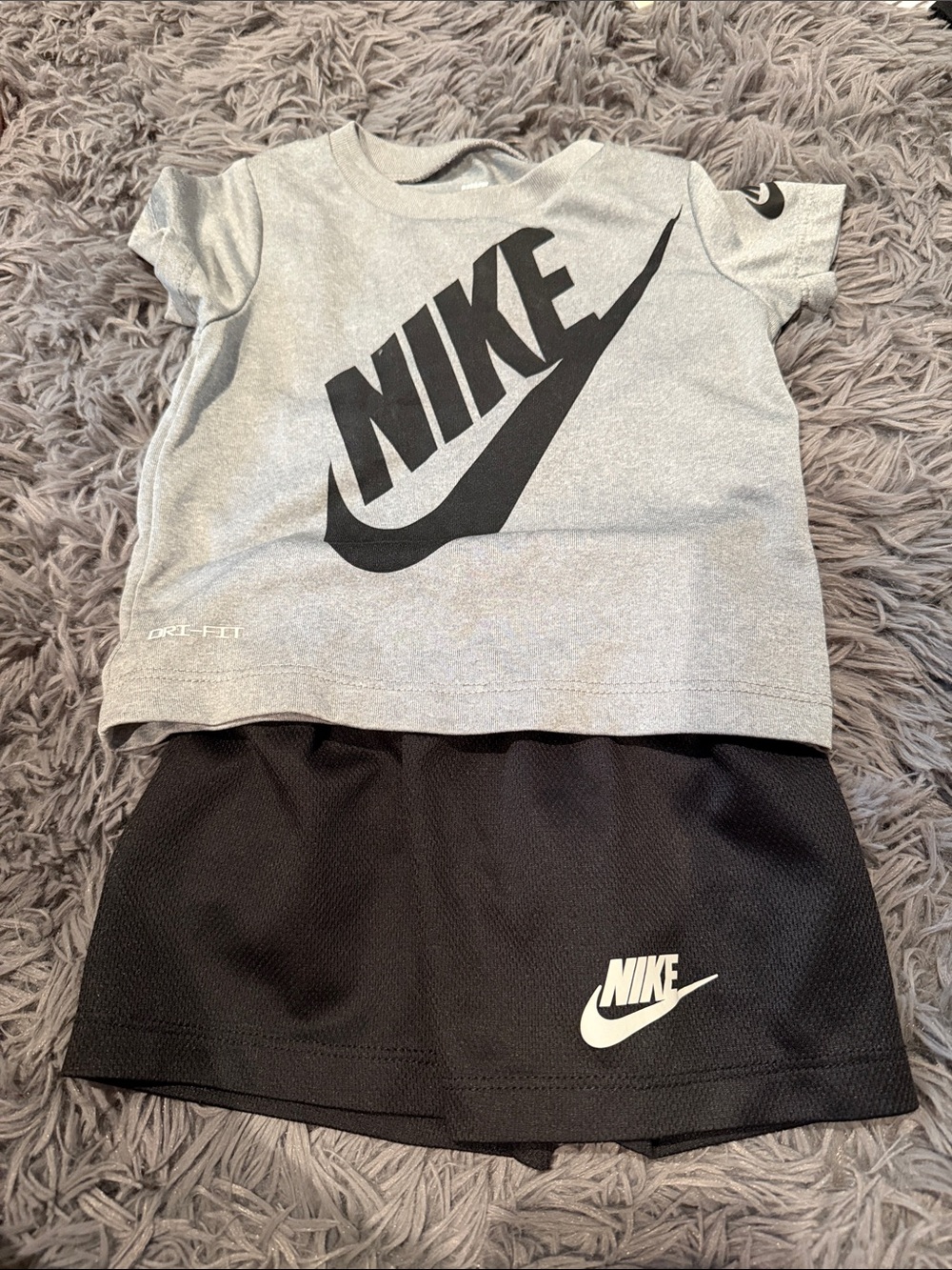 Nike Grey and Black Kids Athletic Tee & Shorts Set